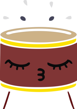 Bir insan tarafından çizilen davulun düz renk retro karikatürü