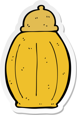 Bir insan tarafından çizilmiş eski bir kavanozun çıkartması.