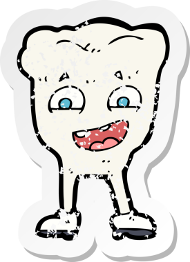 Bir insan tarafından çizilmiş mutlu dişi olan bir çizgi filmin gerilimli retro yapıştırması.