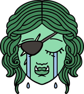 Retro Dövme Tarzı Bir insan tarafından çizilmiş yarı ork haydut karakter yüzü ağlıyor