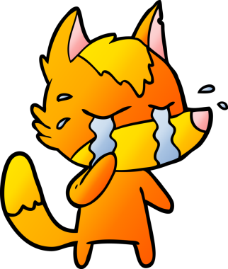 Bir insan tarafından çizilmiş üzgün küçük tilki çizgi film karakteri.