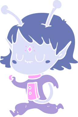 Bir insan tarafından çizilmiş düz renkli uzaylı kız çizgi filmi.