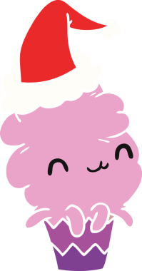 Bir insan tarafından çizilmiş kawaii kekinin Noel karikatürü.