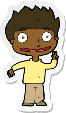 Bir insan tarafından çizilmiş mutlu bir çocuğun çıkartması.