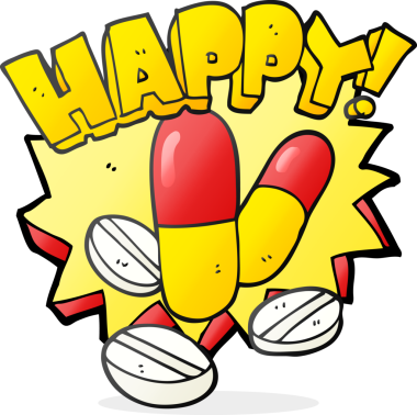 Bir insan tarafından çizilmiş serbest çizim mutluluk hapları.