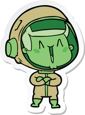 Bir insan tarafından çizilmiş mutlu bir astronotun çıkartması.