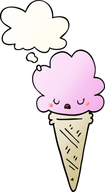 Yüzünde düşünce kabarcığı olan çizgi film dondurması bir insan tarafından çizilmiş.