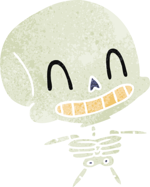 Bir insan tarafından çizilmiş ürkütücü kawaii iskeletinin serbest çizimi.