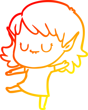 Bir insan tarafından çizilmiş mutlu bir elf kızı çizimi.