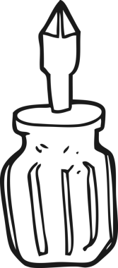 Bir insan tarafından çizilmiş siyah beyaz çizgi film tornavida.