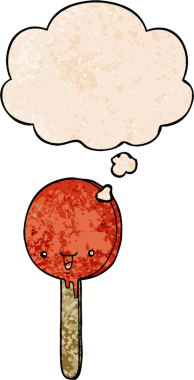 Bir insan tarafından çizilmiş grunge desenli düşünce baloncuklu çizgi film şekeri lolipopu.