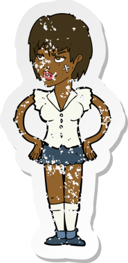 Bir insan tarafından çizilmiş kalçasında sert kadın çizgi filminin gerilimli yapıştırması.