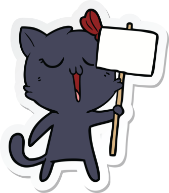 Bir insan tarafından çizilmiş çizgi film kedisinin çıkartması.