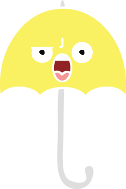 Bir insan tarafından çizilmiş düz renkli bir şemsiye.