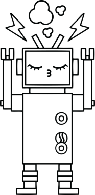 Bir insan tarafından çizilmiş bozuk bir robotun çizgi çizimi