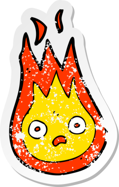 Bir insan tarafından çizilmiş, karikatür dostu bir ateş topunun gerilimli yapıştırması.