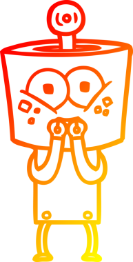 Bir insan tarafından gergin bir şekilde çizilen mutlu çizgi film robotunun sıcak çizgi çizimi.