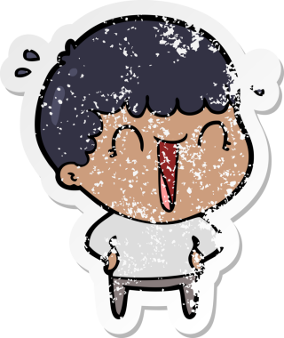 Bir insan tarafından çizilmiş gülen bir karikatürcünün sıkıntılı çıkartması.