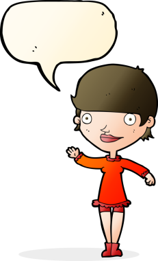 Bir insan tarafından çizilmiş konuşma balonlu bir kadın.