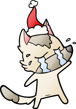 Bir insan tarafından çizilmiş Noel Baba şapkası giymiş ağlayan bir kurdun gradyan çizimi.