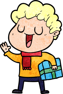 Bir insan tarafından çizilmiş, gülen karikatür adamı.