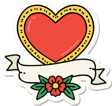 Bir insan tarafından çizilmiş geleneksel bir kalp ve bayrak stili dövme çıkartması.