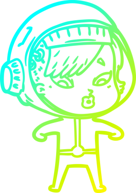 Bir insan tarafından çizilmiş soğuk gradyan çizgili astronot kadın çizimi.