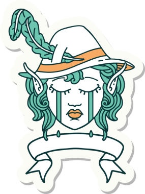 Ağlayan bir elf şair karakterinin çıkartması. Bir insan tarafından çizilmiş pankartıyla.