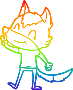 Gökkuşağı gradyan çizgisi. Bir insan tarafından çizilmiş dost bir kurt çizgi filmi.