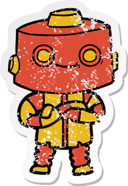 Bir insan tarafından çizilmiş karikatür robotunun sıkıntılı çıkartması.