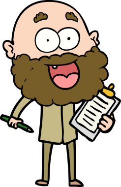 Bir insan tarafından çizilmiş notlar için sakallı ve pano takan çılgın adam.