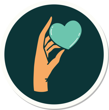 Dövme çıkartması. Geleneksel bir el, bir insan tarafından çizilmiş bir kalbi tutuyor.