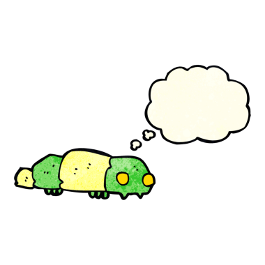 Bir insan tarafından çizilmiş düşünce baloncuklu çizgi film böceği.