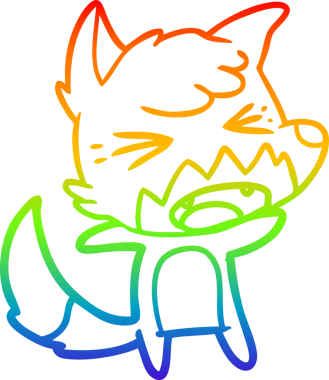 Bir insan tarafından çizilmiş kızgın bir tilkinin gökkuşağı gradyanı çizimi