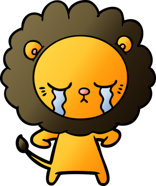 Bir insan tarafından çizilmiş ağlayan çizgi film aslanı.