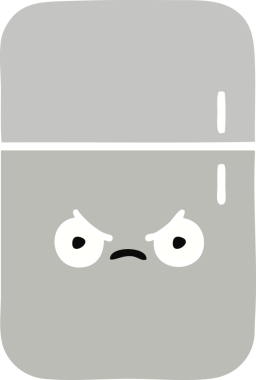 Bir insan tarafından çizilmiş bir buzdolabının düz renkli retro karikatürü