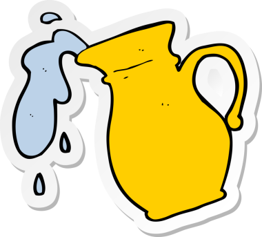 Bir insan tarafından çizilmiş karikatür su sürahisi çıkartması.