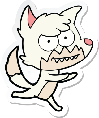 Bir insan tarafından çizilmiş sırıtan tilki çizgi filminin çıkartması