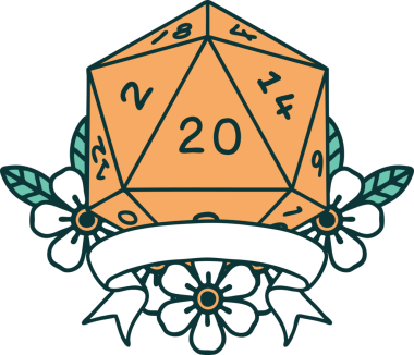 Retro Dövme Biçimi Doğal 20 kritik vuruş D20 zar bir insan tarafından çizildi