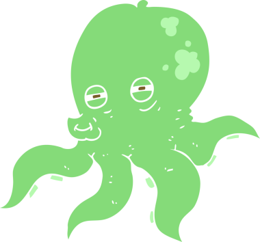 Bir insan tarafından çizilmiş ahtapotun düz renk çizimi