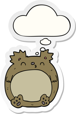 İnsan tarafından çizilmiş bir çıkartma olarak düşünce baloncuğu olan çizgi film ayısı.