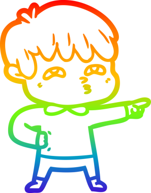 Gökkuşağı gradyan çizgi çizimi bir insan tarafından kafası karışmış bir karikatür adamın çizimi