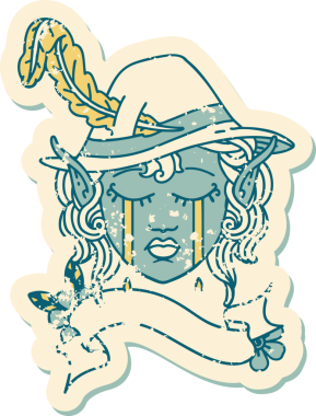 Retro Dövme Tarzı Ağlayan Elf Karakteri Bir insan tarafından çizilmiş