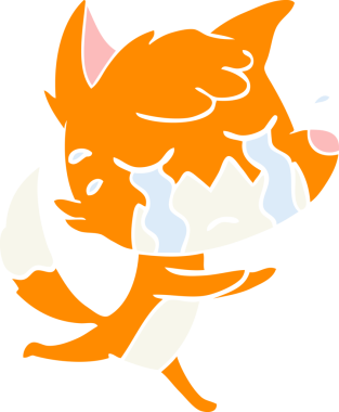 Bir insan tarafından çizilmiş ağlayan tilki düz renkli çizgi film