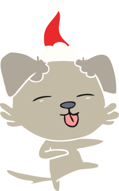 Bir insanın çizdiği Noel Baba şapkasıyla dans eden bir köpeğin el resmi.