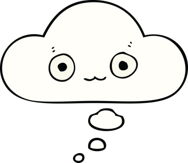 Bir insan tarafından çizilmiş düşünce kabarcığı olan sevimli çizgi film yüzü.