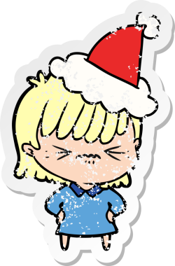 Bir insan tarafından çizilmiş Noel Baba şapkası takan bir kızın sıkıntılı el yazısı.