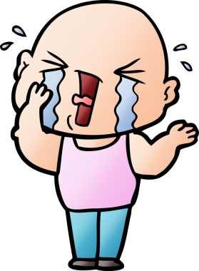 Bir insan tarafından çizilmiş ağlayan kel bir adam.