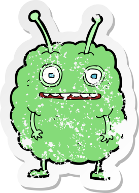 Bir insan tarafından çizilmiş komik uzaylı bir çizgi filmin gerilimli yapıştırması.