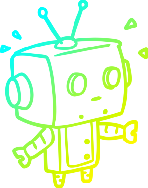 Soğuk gradyan çizgisi bir insan tarafından çizilmiş sevimli, şaşırmış bir robot çizimi.